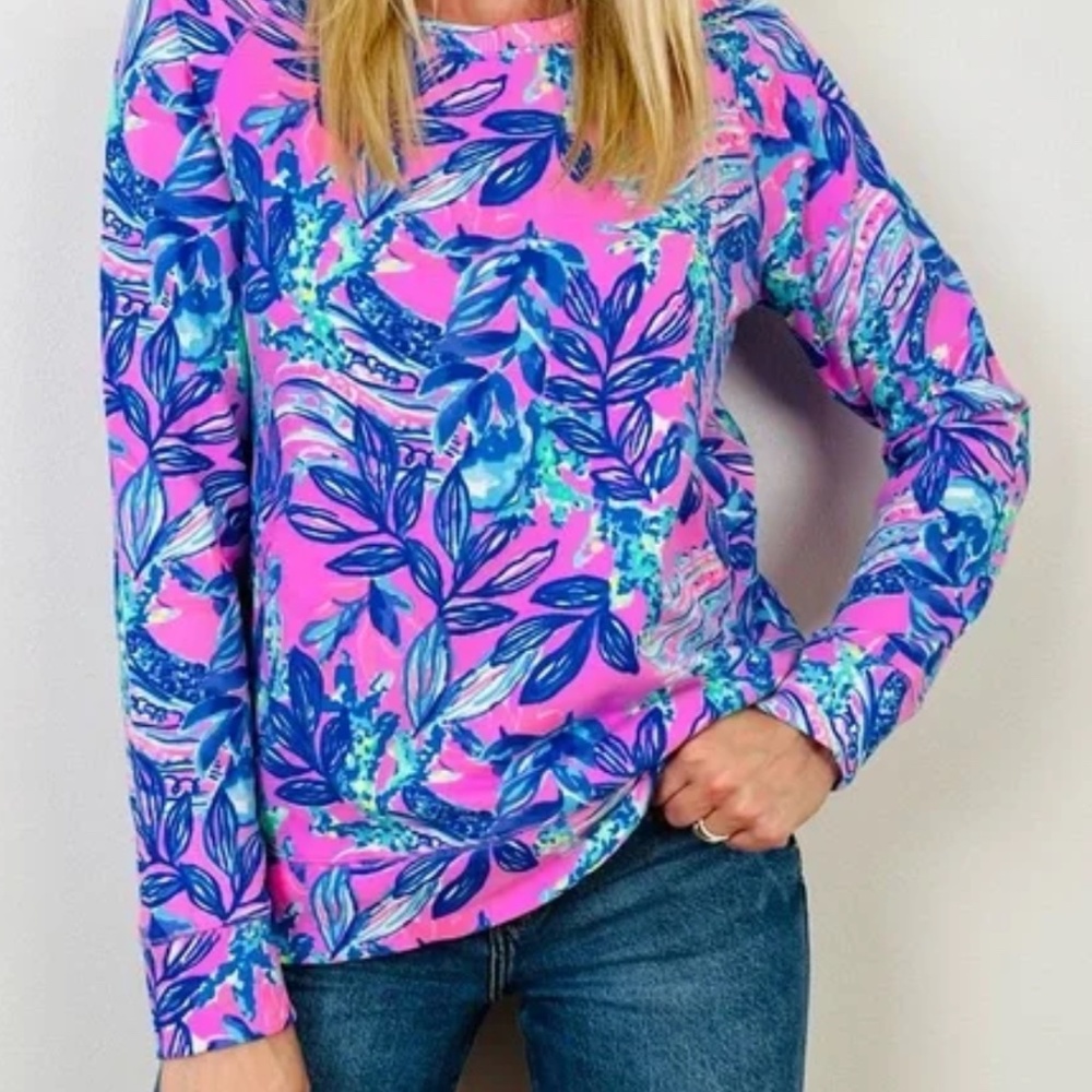 Lilly Pulitzer Luxletic Beach Comber Floral Neon Pullover Sweatshirt top